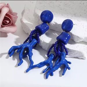 Bold Blue Coral-Inspired Dangle Earrings